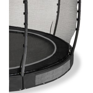 Detailaufnahme: Schwarzes EXIT Allure Premium Bodentrampolin Ø 366 cm mit Sicherheitsnetz.