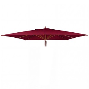 Eckiger 3x3m Sonnenschirm-Ersatzbezug in Bordeaux aus Polyester, mit sichtbaren Holzstreben.