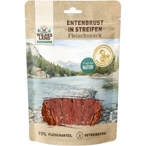 Wildes Land Hunde-Snack Entenbrust Streifen, 200g Packung. Hunde-Kaustreifen aus Entenfleisch.