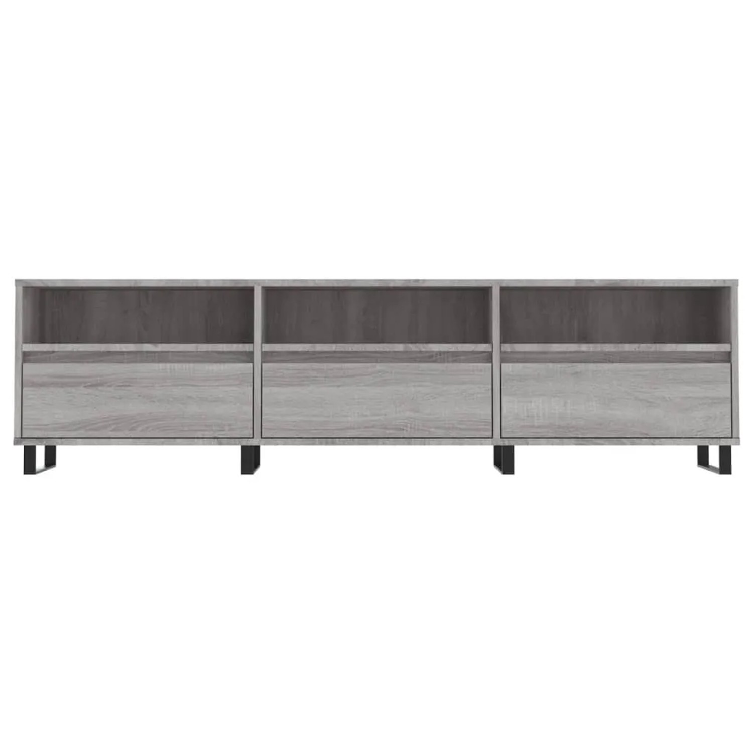 VidaXL TV-Schrank, Grau Sonoma, 150 cm breit, mit 6 Fächern und schwarzen Füßen.