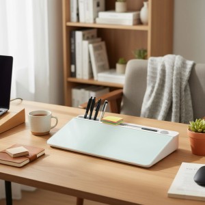 Relaxdays Schreibtisch Organizer Kunststoff Glas Weiß mit Whiteboard 5,5 cm x 40 cm x 18 cm 1,2 kg