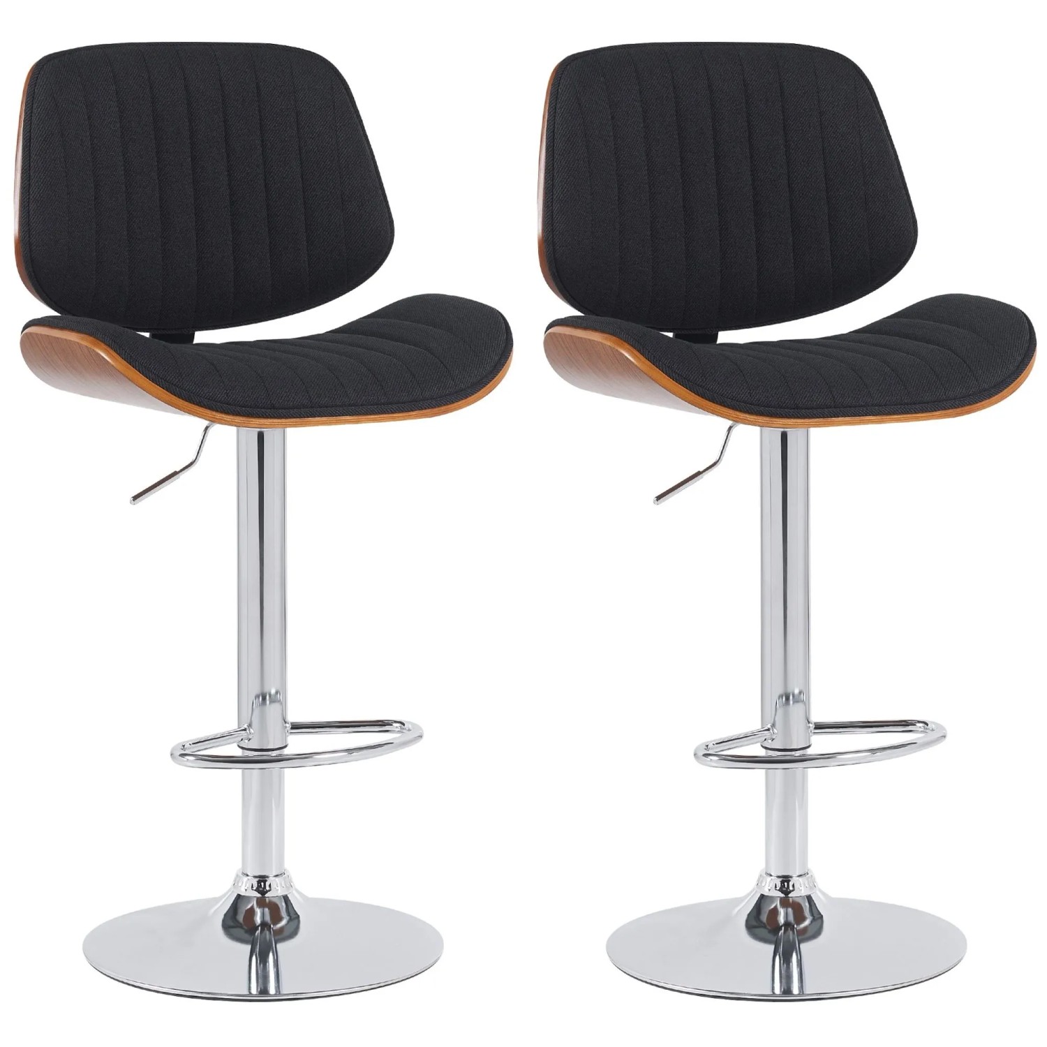 DELUKE 2er Set Barhocker LOSAN Stoff Walnuss/schwarz 50x50x94cm Schwarz Dunkelbraun Silber Barstuhl Höhenverstellbar Mit...