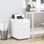 Weißer Vinsetto Rollcontainer mit 3 Schubladen und Schloss, mobil, unter Drucker im Büro. Ideal zur Aufbewahrung.