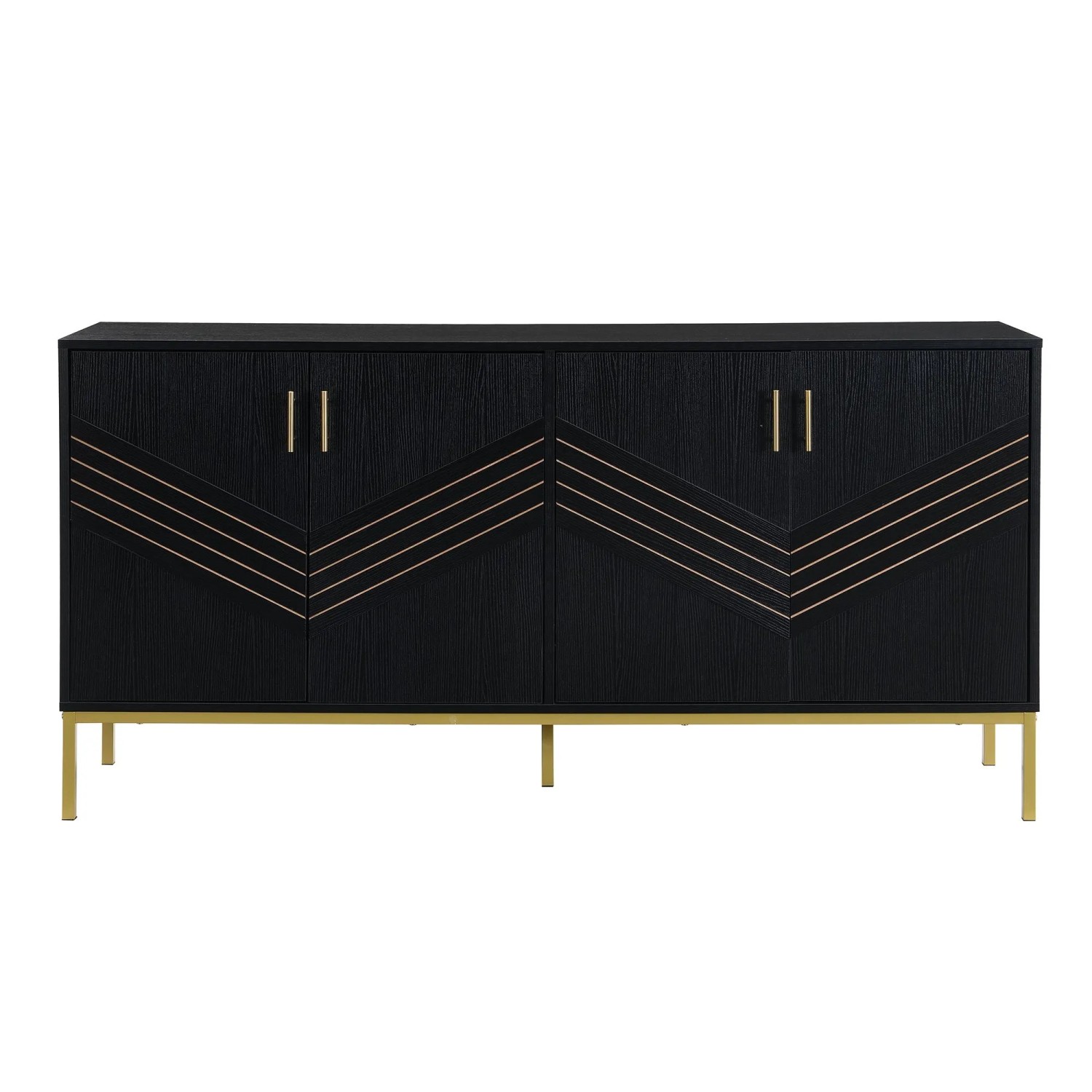 PXloue Wohnzimmerschrank Sideboard 160 cm Schwarz Holzoptik mit 4 Türen und Einlegeböden