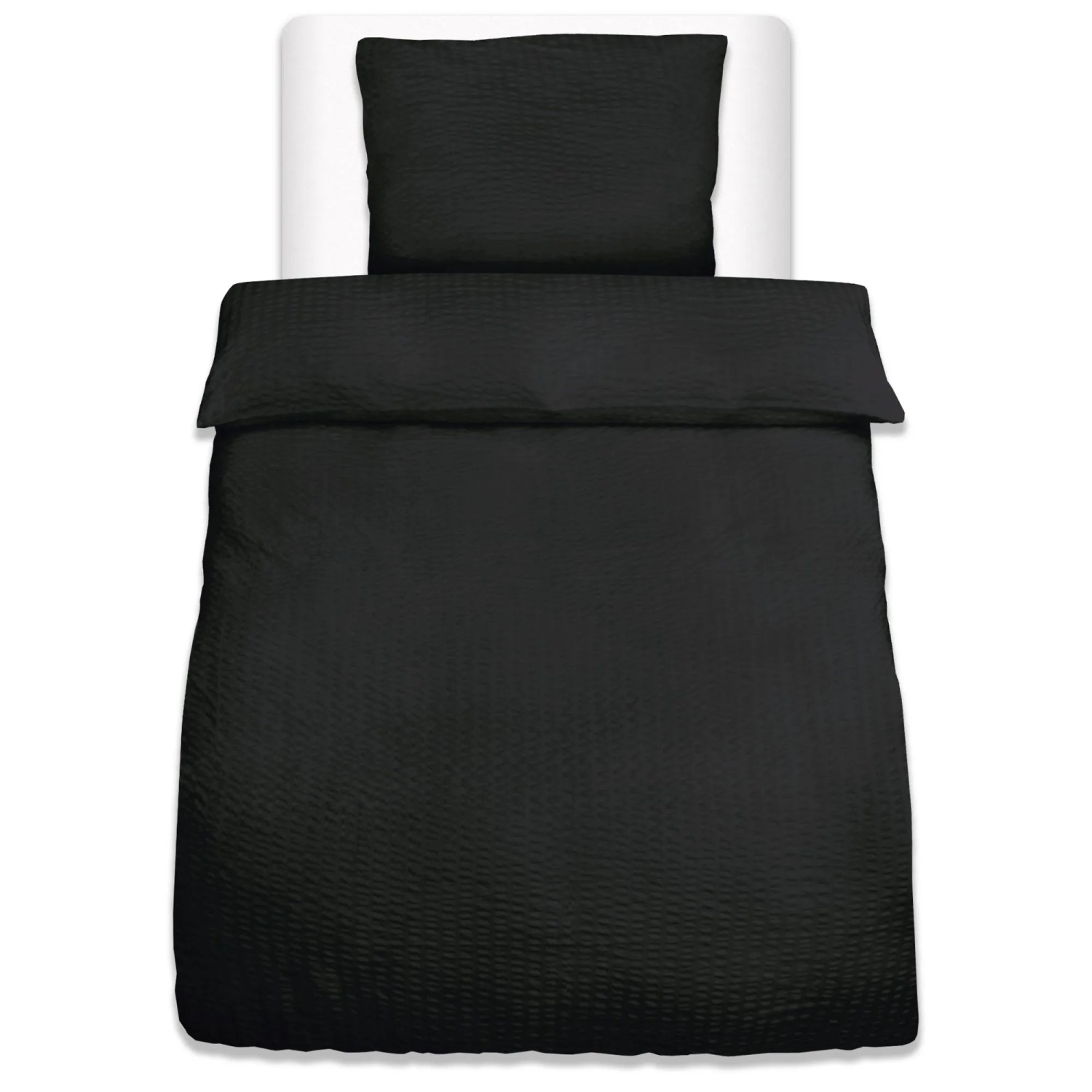 Beautissu 2tlg Seersucker Bettwäsche 155x220 cm & Kopfkissen 80x80 cm Schwarz