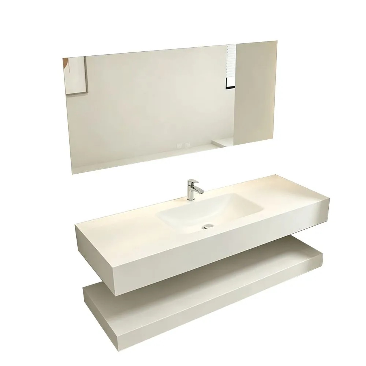 360Home Waschbecken Mit LED Spiegel Waschbecken Aus Sinterstein Mit Ablageplatte Beige 120 CM RWCB303120