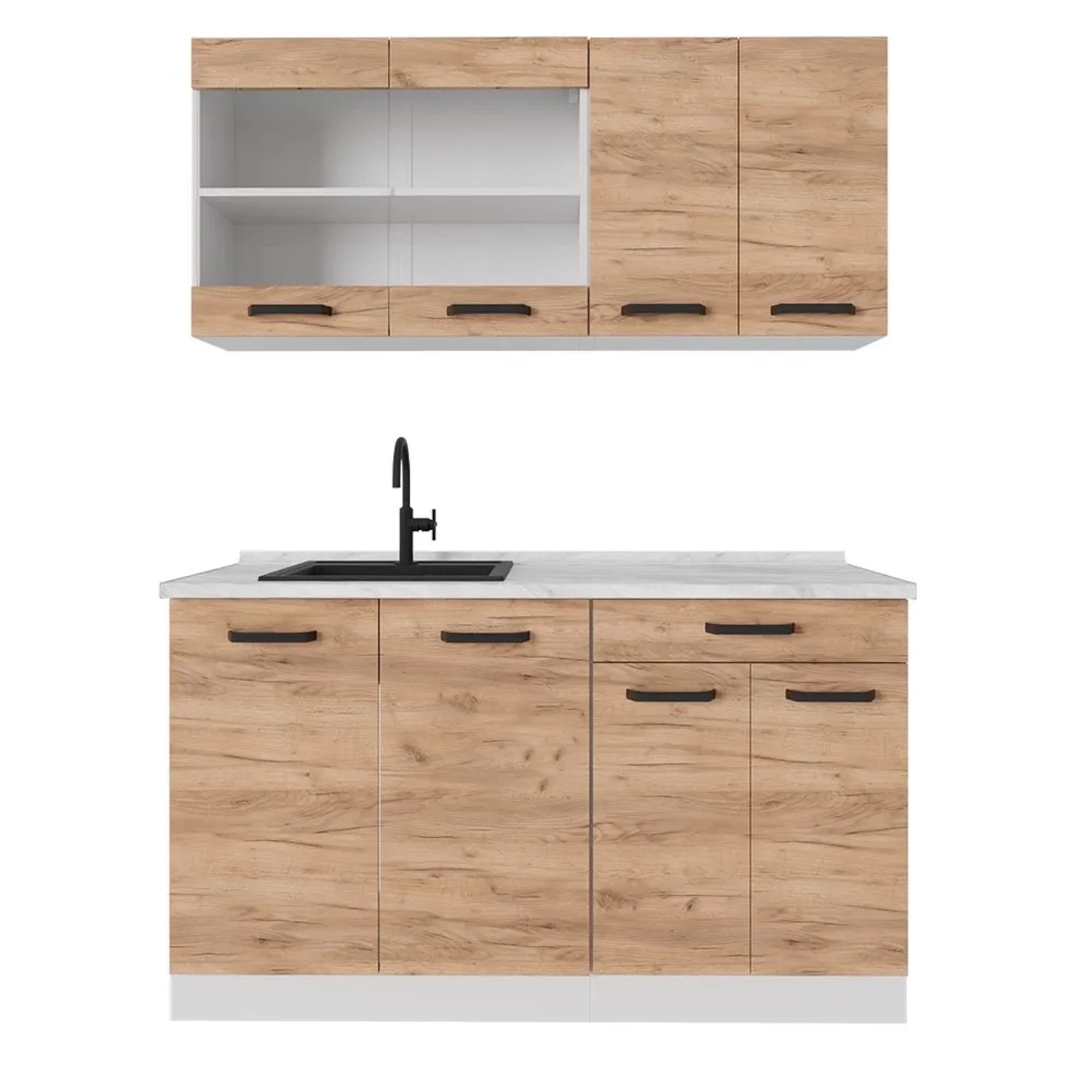 Vicco R-Line Singleküche Goldkraft Eiche Weiß 140 cm AP Marmor ohne E-Geräte