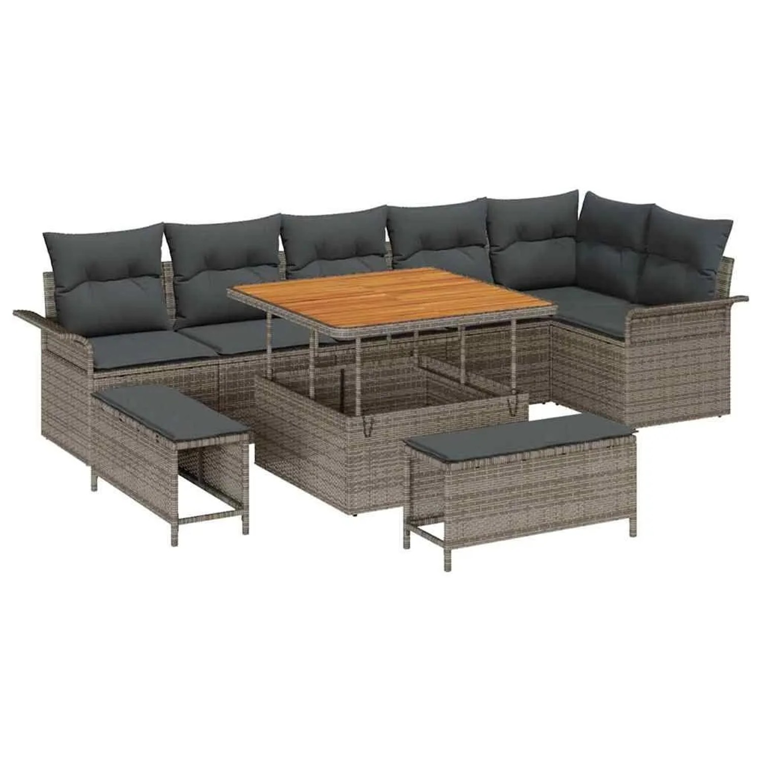 Thumbnail - vidaXL Garten-Sofa-Set mit Kissen mit Speicher 9-Tlg Grau 3364098
