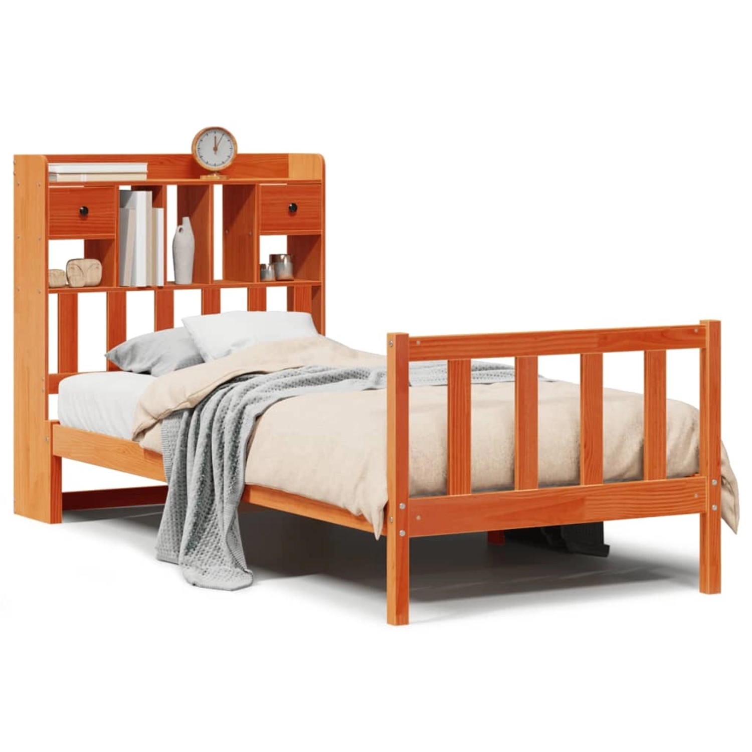 vidaXL Massivholzbett mit Regal ohne Matratze Wachsbraun 75x190 cm 3321753 günstig online kaufen