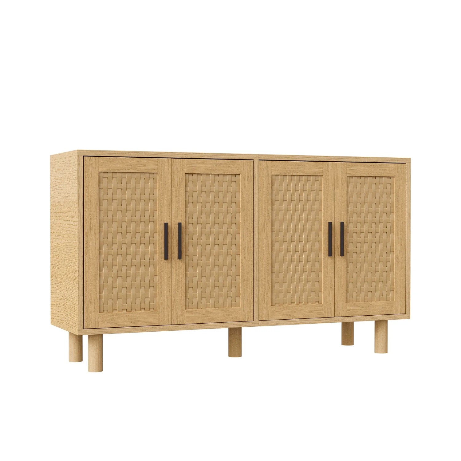 PXloue Sideboard  Rattan mit Türen aus Cannage, Buffetschrank Verstellbare Einlegeböden, Holzoptik Natur