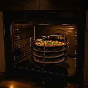 Relaxdays Pizzablech 4er Set Carbonstahl Edelstahl Anthrazit Antihaftbeschichtet mit Gestell 20,5 cm x 33 cm x 33 cm