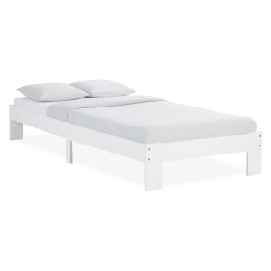 Weißes Homestyle4u Einzelbett (90x200 cm) mit Lattenrost. Schlichtes Design, robustes Kiefernholz.