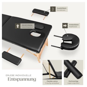 Tectake 3 Zonen Massageliege Set Daniel Breite 60 cm  Polsterung 3 cm Inklusive Lagerungsrollen und Tragetasche  210 x 95 x 84 cm Schwarz