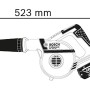 Bosch Professional Akku-Gebläse GBL 18 V-120. Seitenansicht mit Maßen: 523 mm Länge, 208 mm Höhe.
