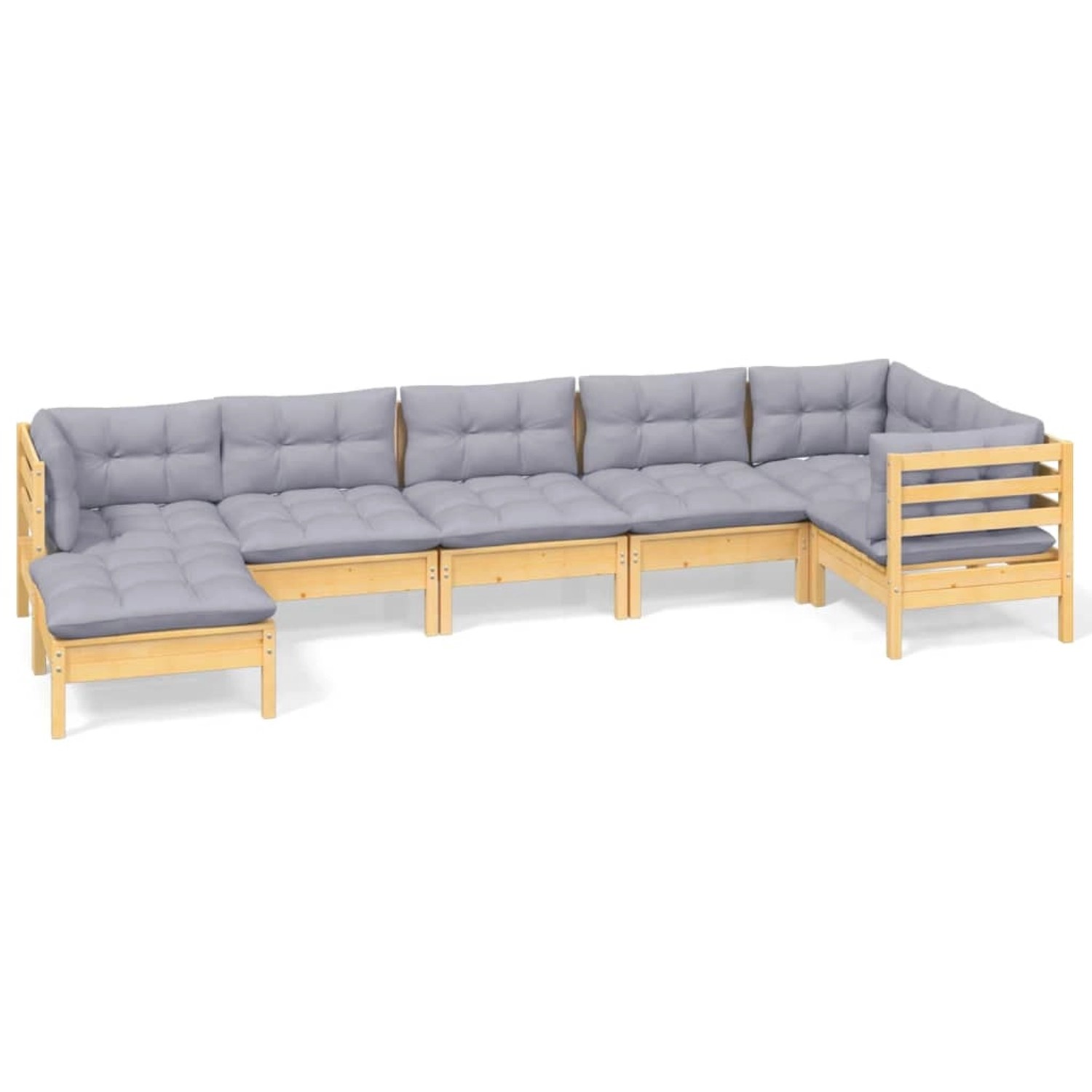 vidaXL 7-Tlg Garten-Lounge-Set mit Grauen Kissen Kiefer Massivholz 3096549