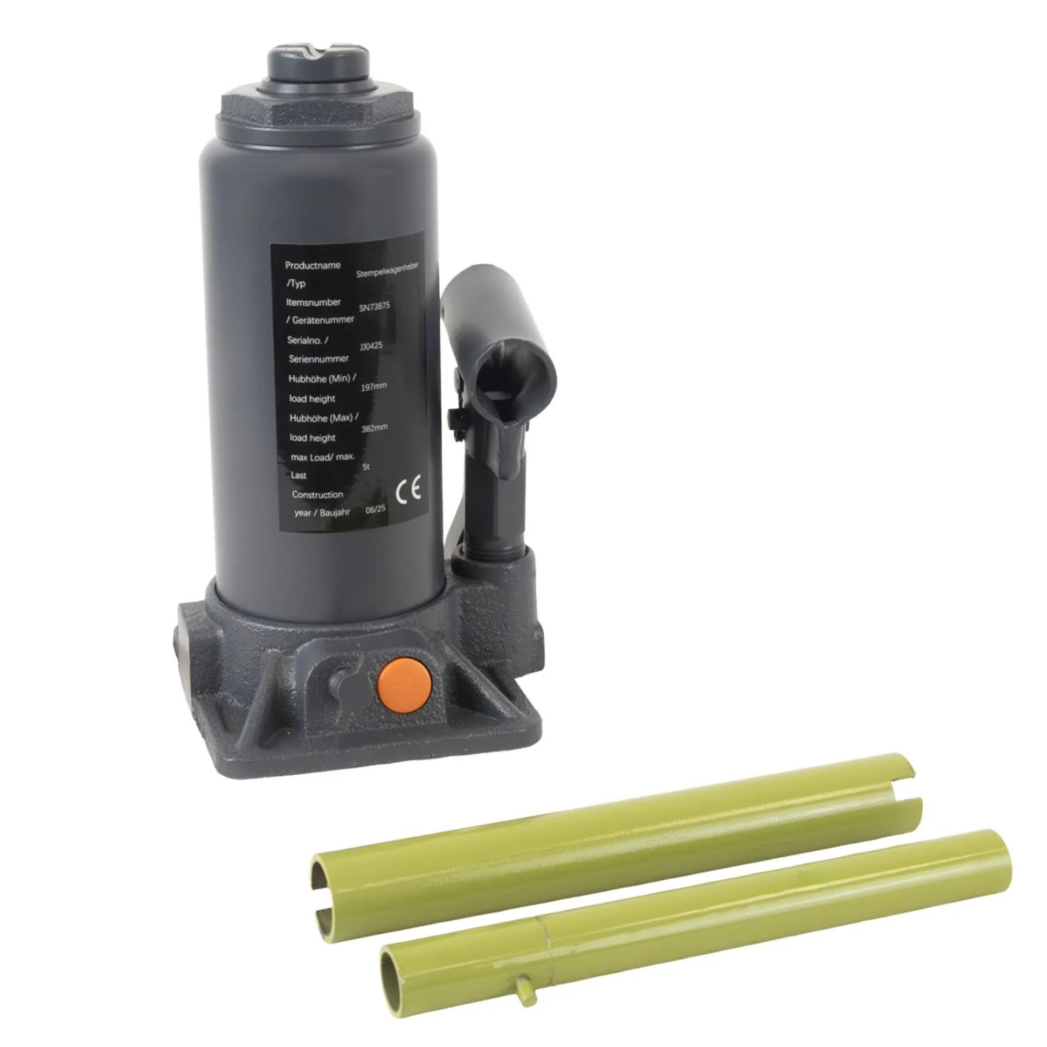 TRUTZHOLM Hydraulischer Stempelwagenheber 5t Last 197mm bis 382mm Hubhöhe