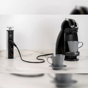 Emuca Abnehmbarer Multistecker Vertikal 3 X Schuko-Stecker 2 X USB Typ A Kunststoff und Aluminium Metallic Grau