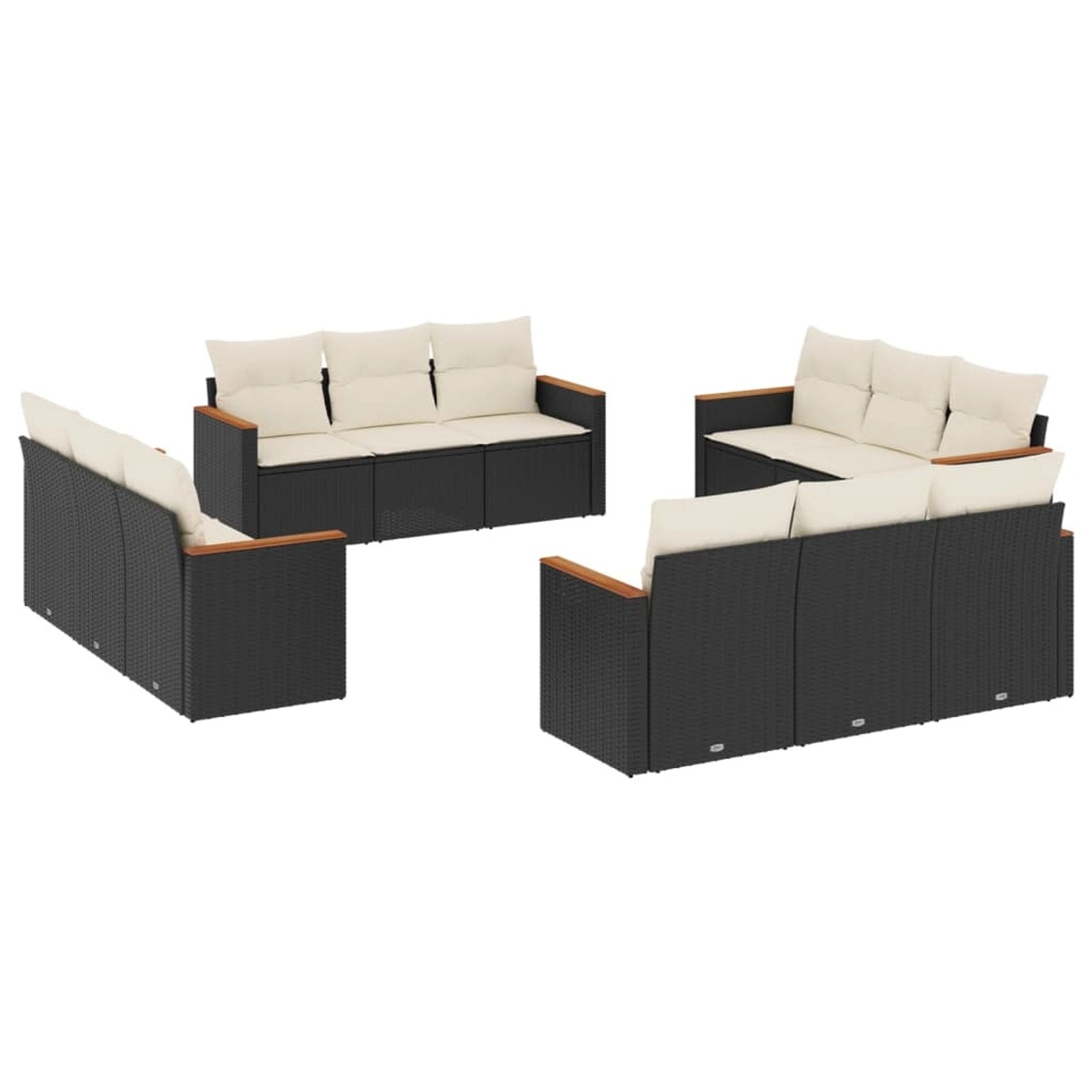 vidaXL 12-Tlg Garten-Sofagarnitur mit Kissen Schwarz Poly Rattan 3225832 günstig online kaufen