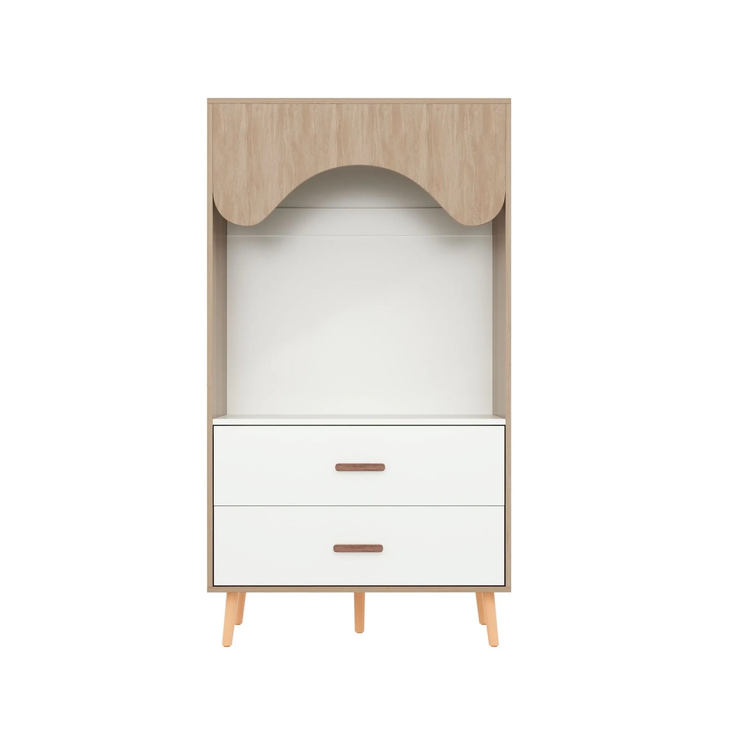 okwish Kinderkleiderschrank mit Kleiderstange Schubladen Kinderzimmer 80x46x141cm Natur