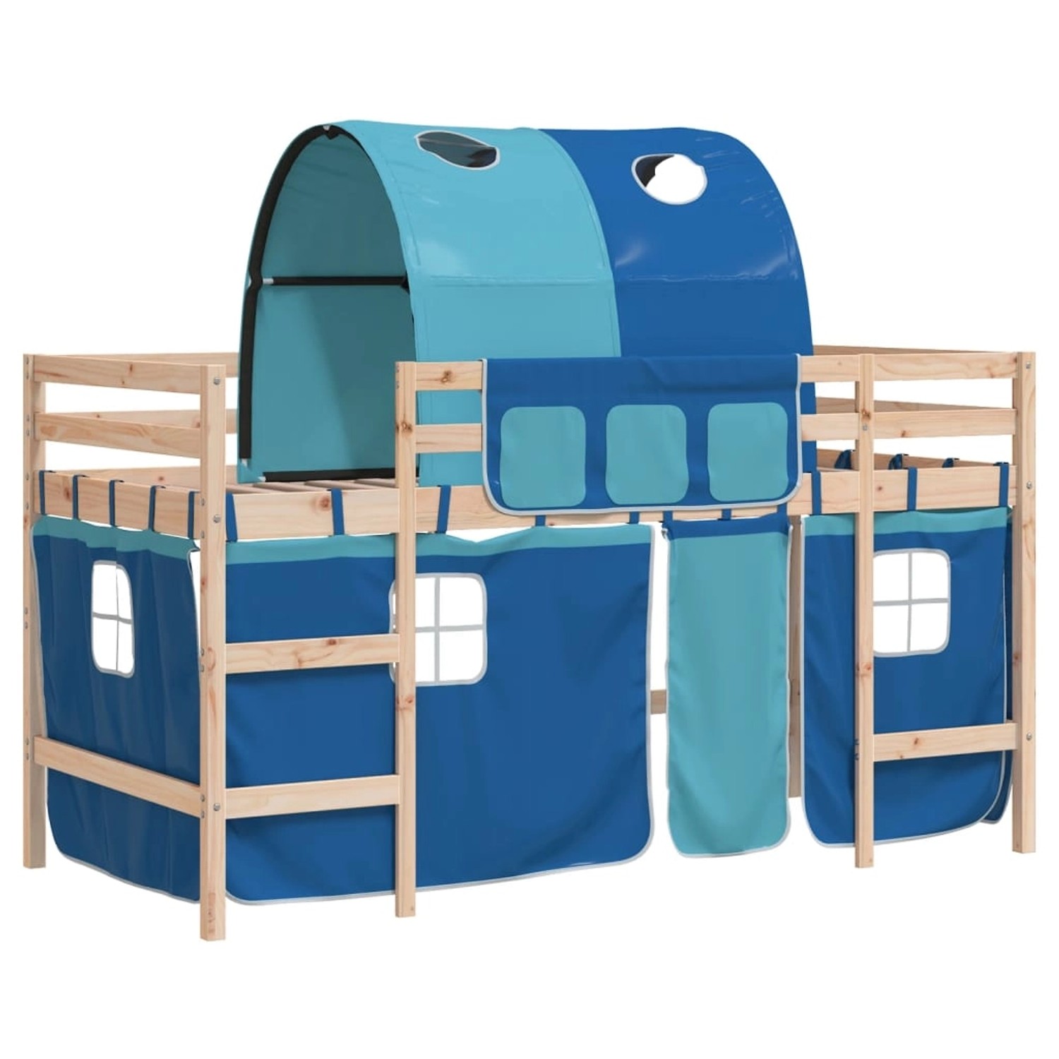 vidaXL Kinderhochbett mit Tunnel Blau 90x200 cm Massivholz Kiefer1928499