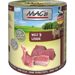 Mac's Hunde-Nassfutter Wild & Lamm, 800g Dose. Getreidefreies Alleinfutter mit hohem Fleischanteil.