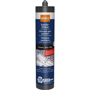 OBI Sanitär-Silikon Schwarz 310 ml Kartusche für dauerelastische, pilzhemmende Fugenabdichtung in Bad und Küche.
