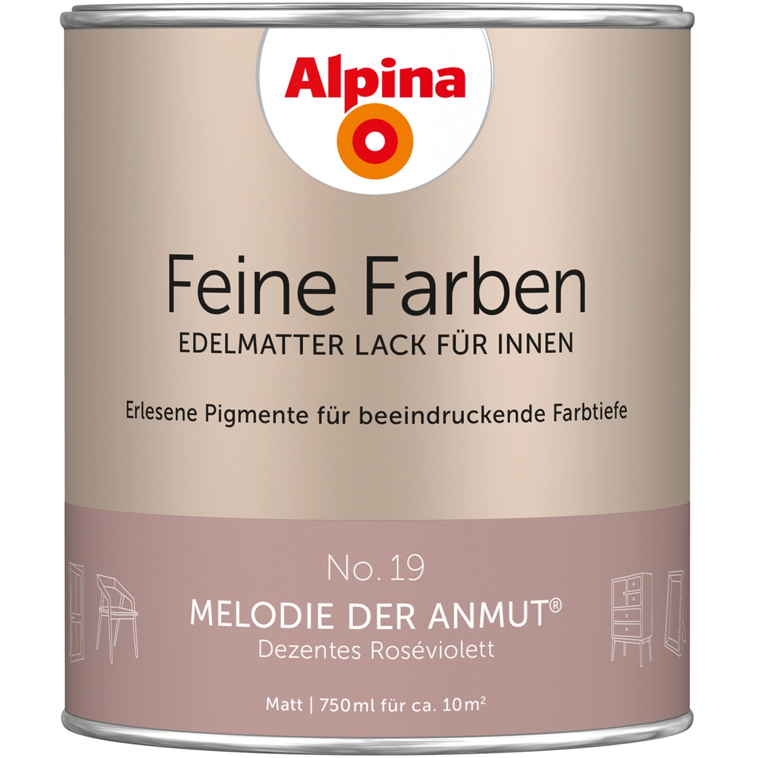 Alpina Feine Farben Lack No. 19 Melodie der Anmut, lila edelmatt, 750ml Dose.