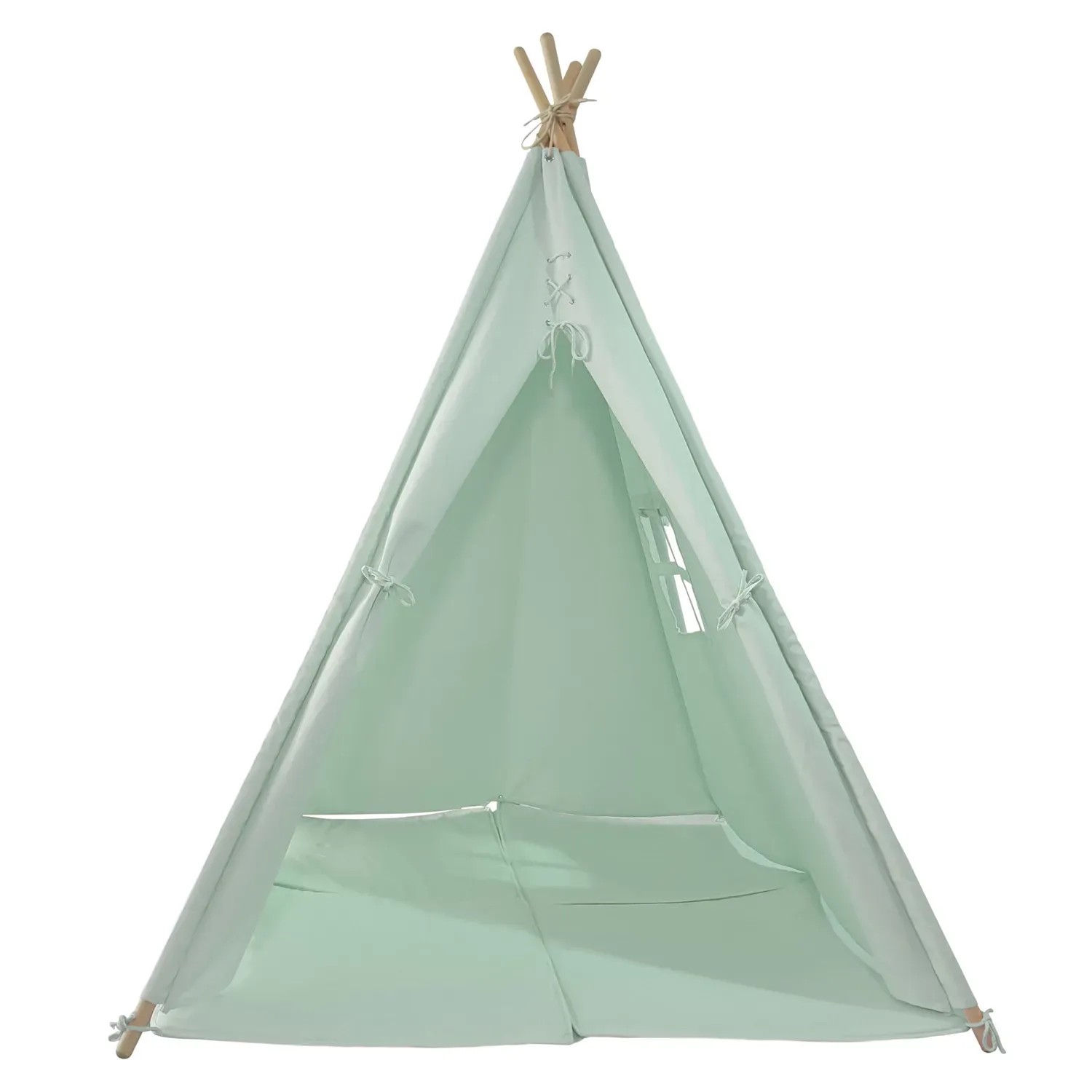 Pastellgrünes Sunny Tipi Zelt Alba, 120x120x160 cm, mit Fenster und Baumwollstoff.