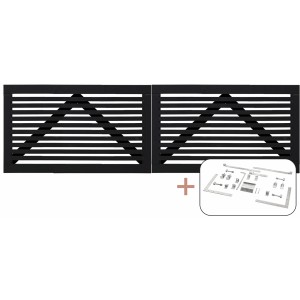 Schwarzes Doppeltor Tokyo aus Nadelholz, 300x90 cm, mit Beschlägen für Gartenzäune.