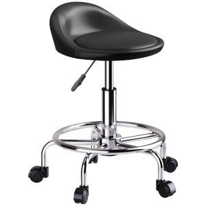 Schwarzer HOMCOM Rollhocker aus Kunstleder mit Metallgestell und verstellbarer Höhe.
