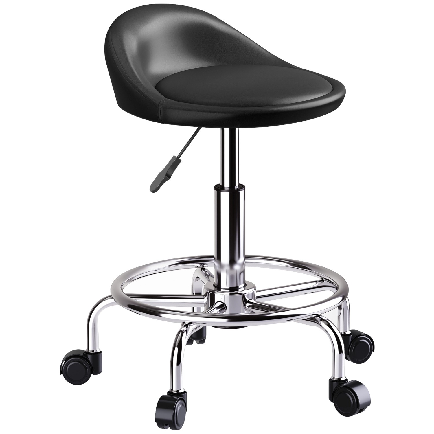 HOMCOM Rollhocker Kunstleder Metall 43L x 43B x 59-75H cm Schwarz