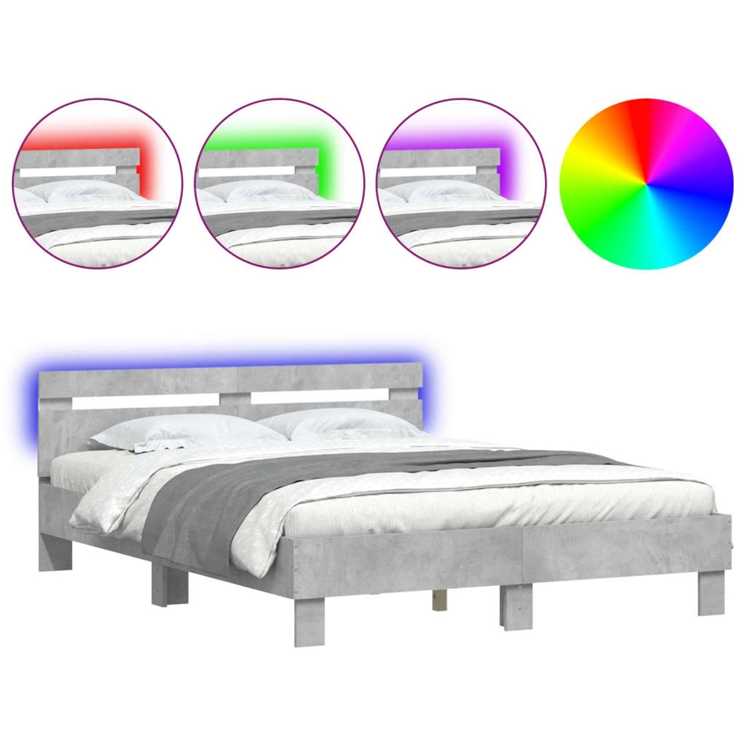 vidaXL Bettgestell mit Kopfteil LED-Beleuchtung Betongrau 150x200 cm 320754 günstig online kaufen