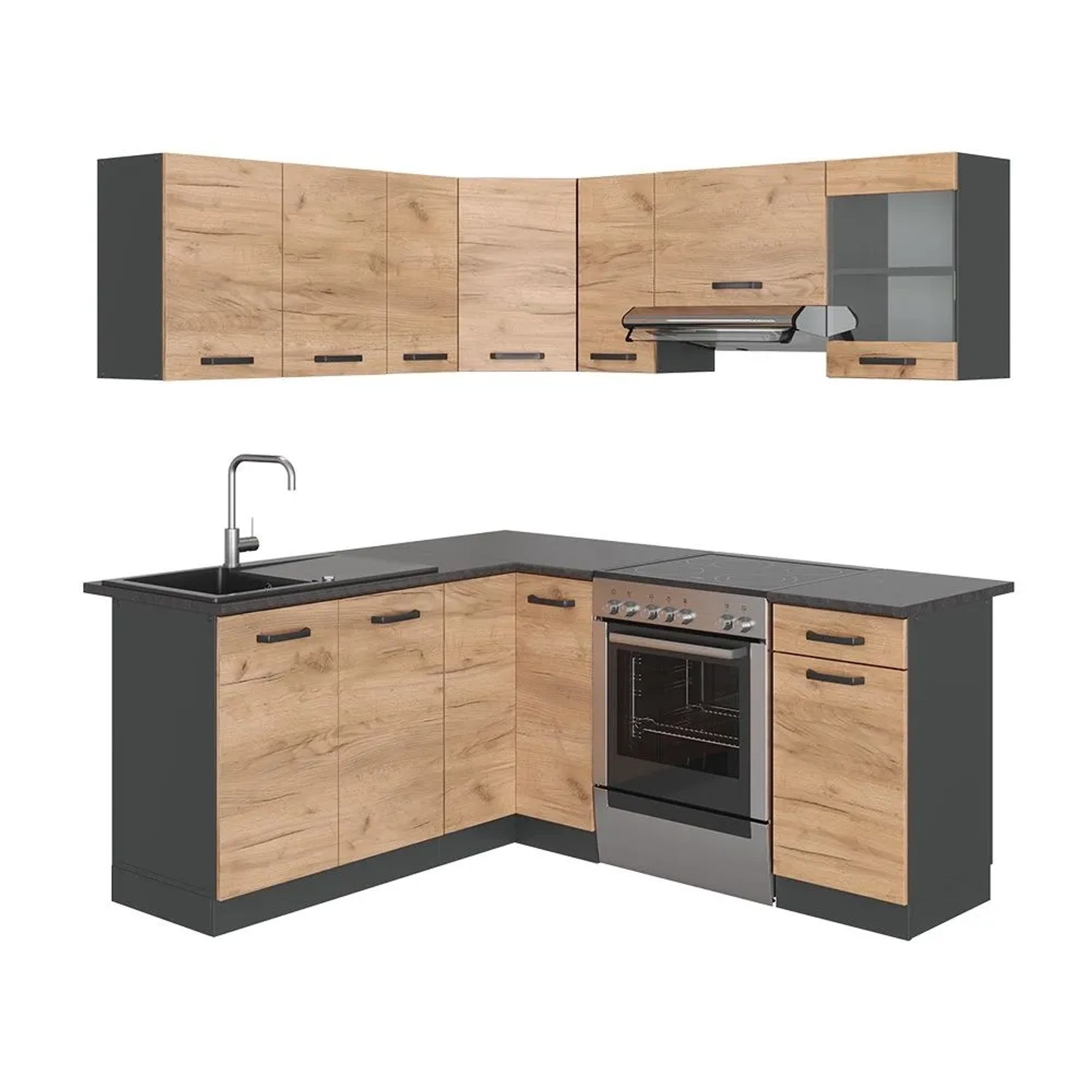 Vicco Eckküche R-Line Goldkraft Eiche/Anthrazit 187 x 82, AP Anthrazit