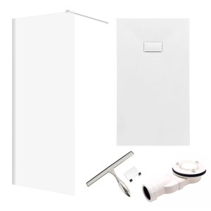 Bad Land SET Duschwanne VIDAR 80x120 Rechteck Weiß + Walk-In Dusche KETIL Chrom 100x195 Transparentes Glas + Glaswischer