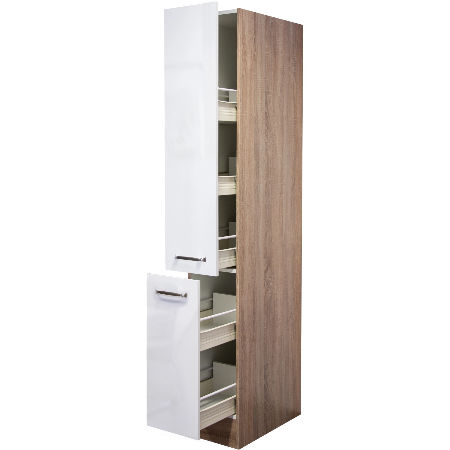 Flex-Well Exclusiv Apotheker-Hochschrank Valero 30 cm Hochglanz Weiß