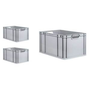PROREGAL SuperSparSet: 3 graue Euroboxen mit Deckel, 65 Liter, für Lagerung und Transport.