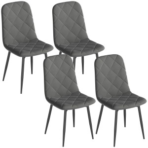 4er-Set HOMCOM Esszimmerstühle, grau, mit Steppmuster und Stahlbeinen.