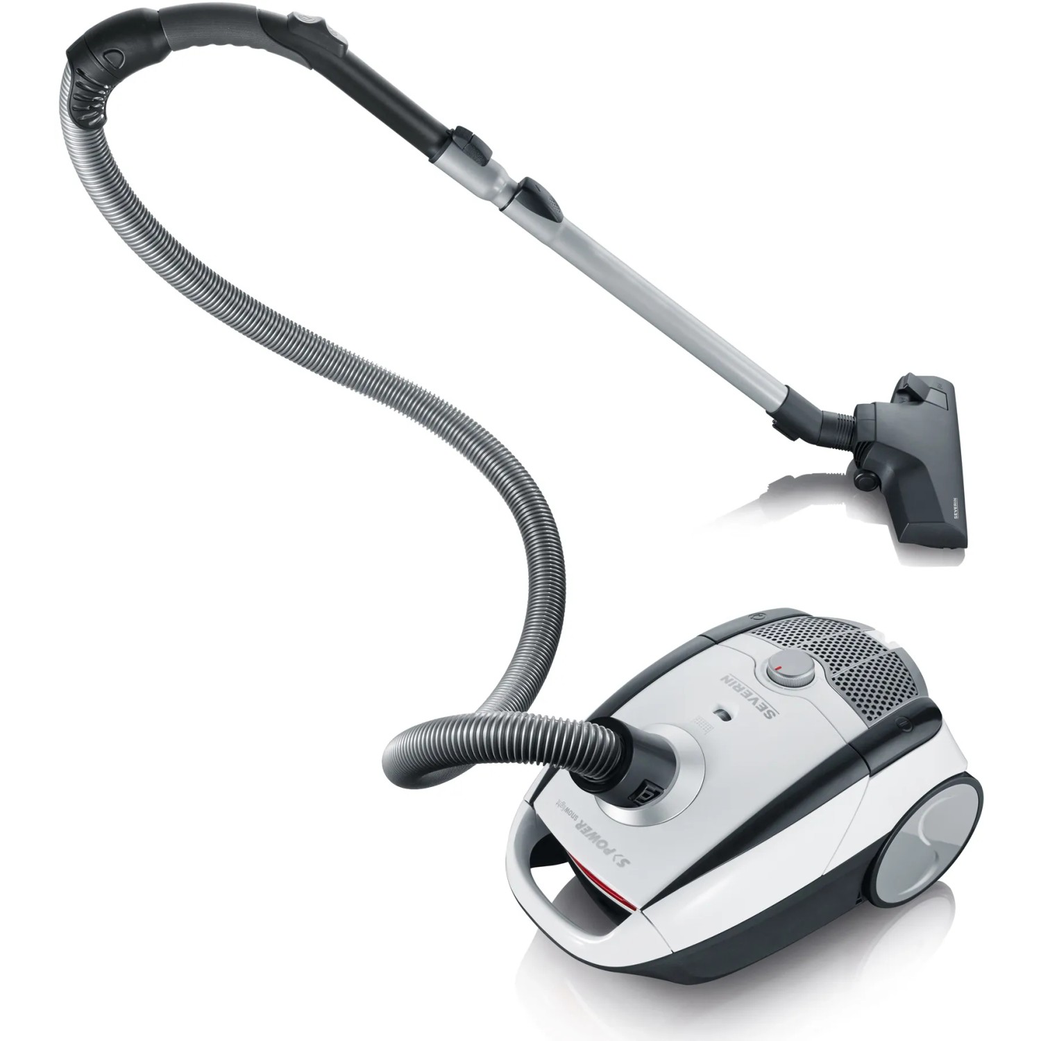 Severin S'Power Snowlight BC 7035 Bodenstaubsauger in Weiß und Grau.