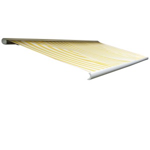 Elektrische Kassettenmarkise, 4x3m, gelb-weiß gestreift, für Terrasse & Balkon.