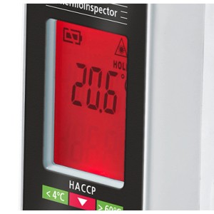 Detailaufnahme: Laserliner ThermoInspector Thermometer mit digitaler Temperaturanzeige.