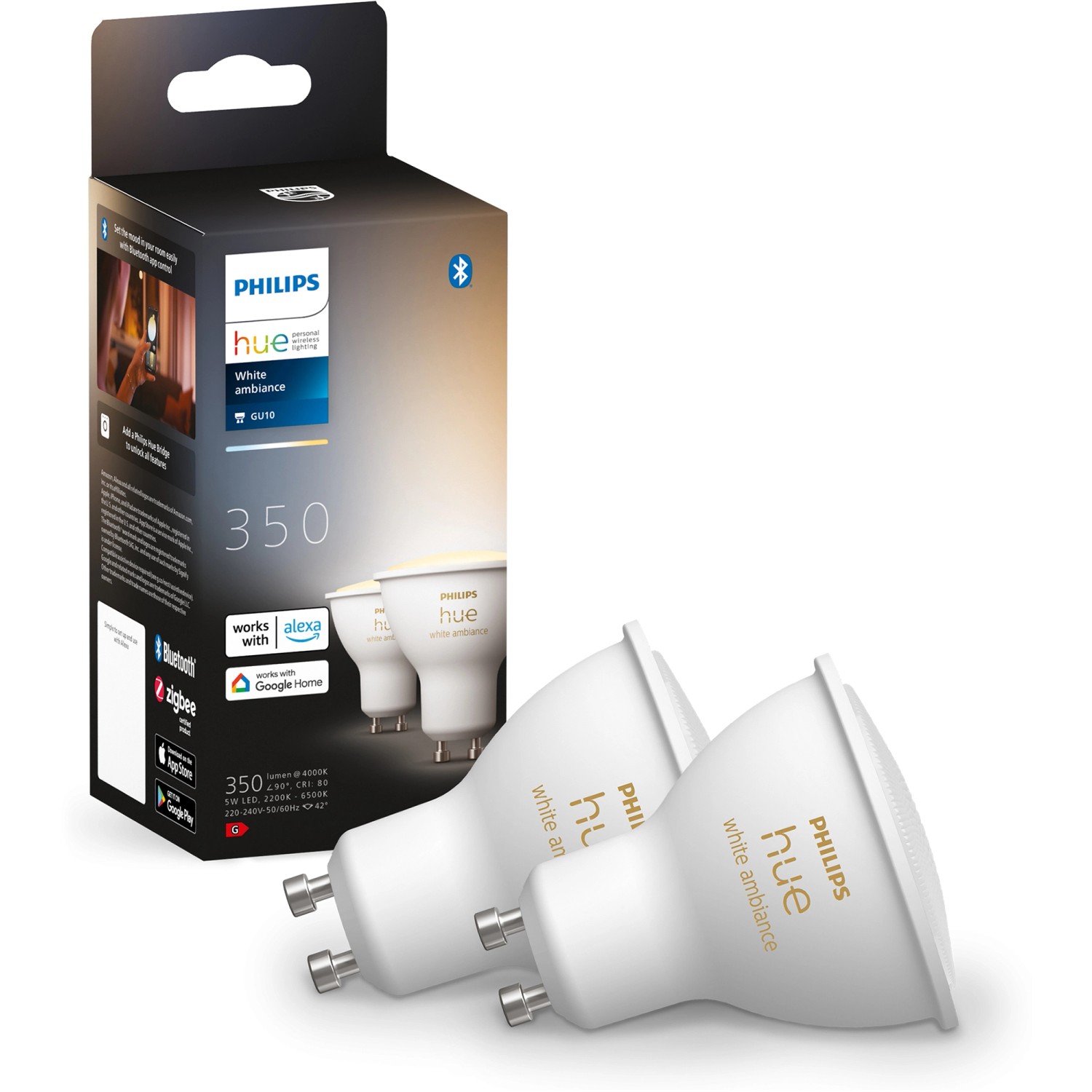 Philips Hue LED-Spot GU10 White Ambiance Doppelpack 2 x 350 lm