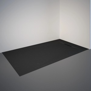 Rechteckige, anthrazitfarbene Schulte Duschwanne ExpressPlus Extraflach 160x90 cm in Steinoptik.