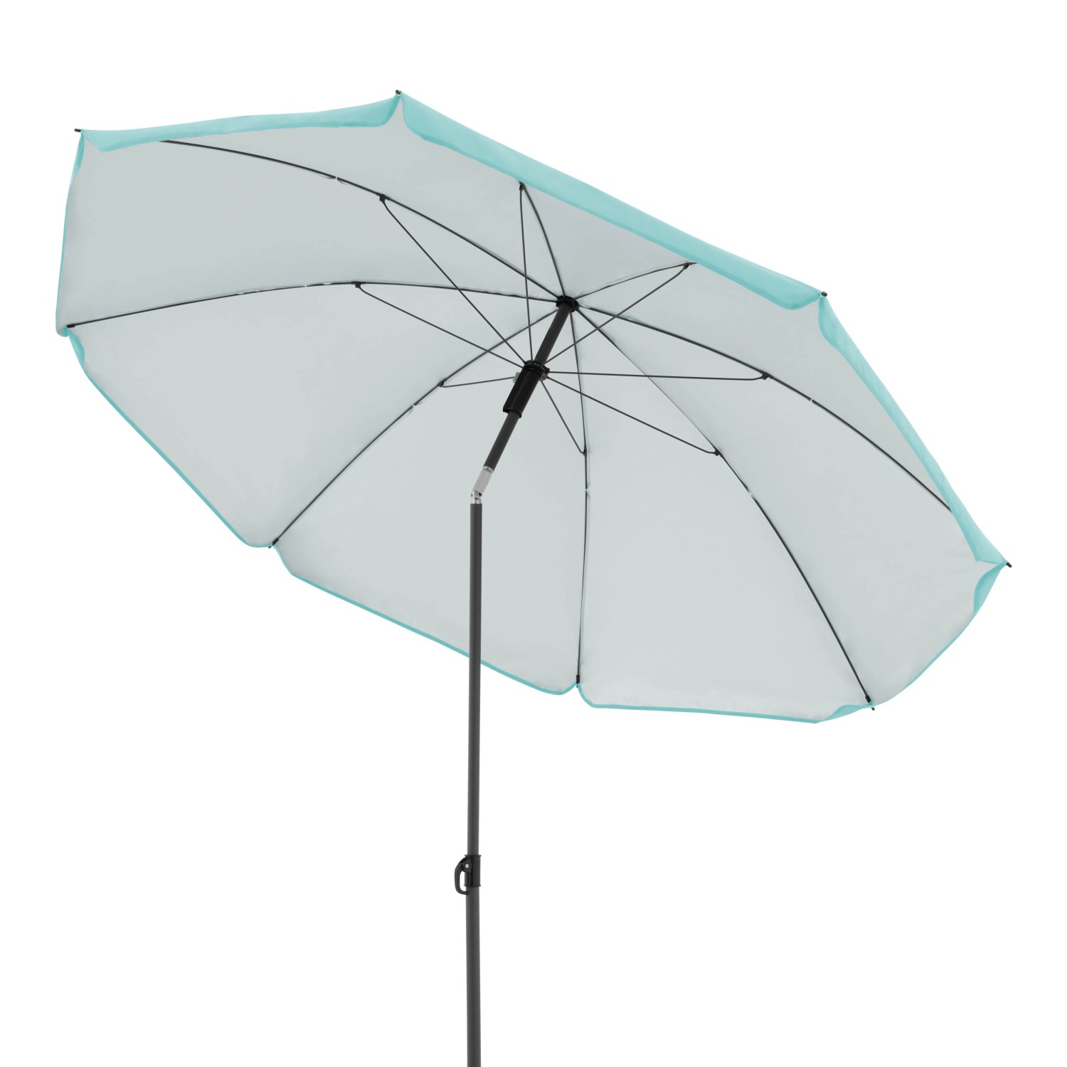 Hellblauer Derby Marktschirm COMO, Ø 165 cm, mit Knickfunktion für flexiblen Sonnenschutz.