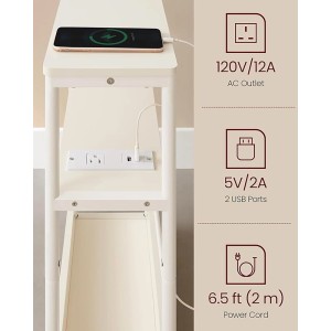 Songmics Nachttisch Barnet-old mit Ladefunktion Schmal Greige