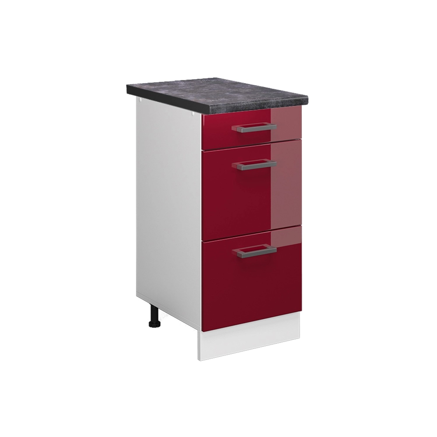 Vicco Küchenunterschrank R-Line Bordeaux Hochglanz/Weiß 40 cm mit Schubladen AP Anthrazit