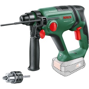 Bosch 18V Akku-Bohrhammer UniversalHammer 18V Solo, grün/schwarz, mit Tiefenanschlag und Bohrfutter.