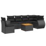 Schwarze 7-tlg. vidaXL Garten-Sofagarnitur aus Poly Rattan mit Tisch und Kissen.