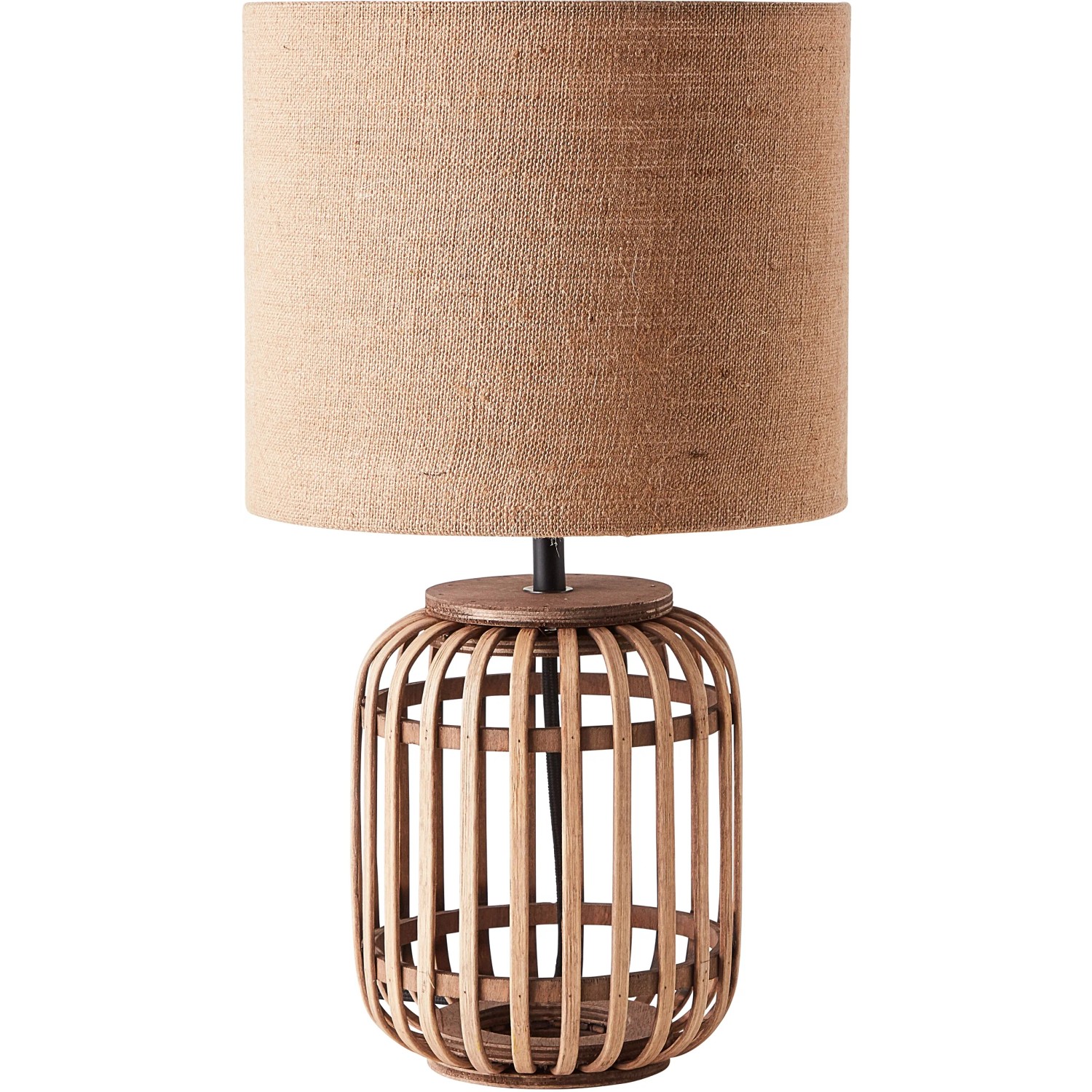 Brilliant Tischleuchte Woodrow, Ø 24 cm, Natur. Design-Tischlampe mit Bambus-Gestell und Stoffschirm.
