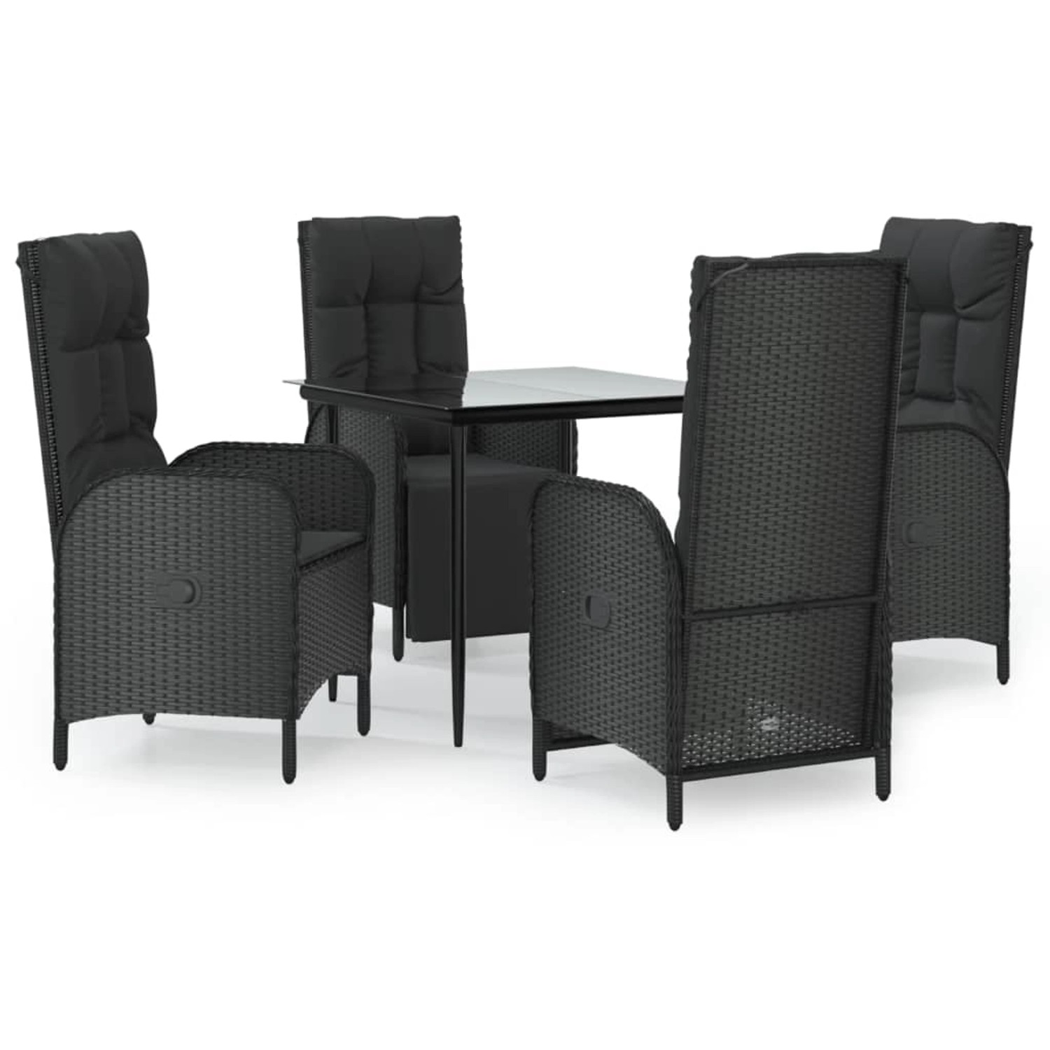 vidaXL 5-Tlg Garten-Essgruppe mit Kissen Schwarz Poly Rattan 3185175