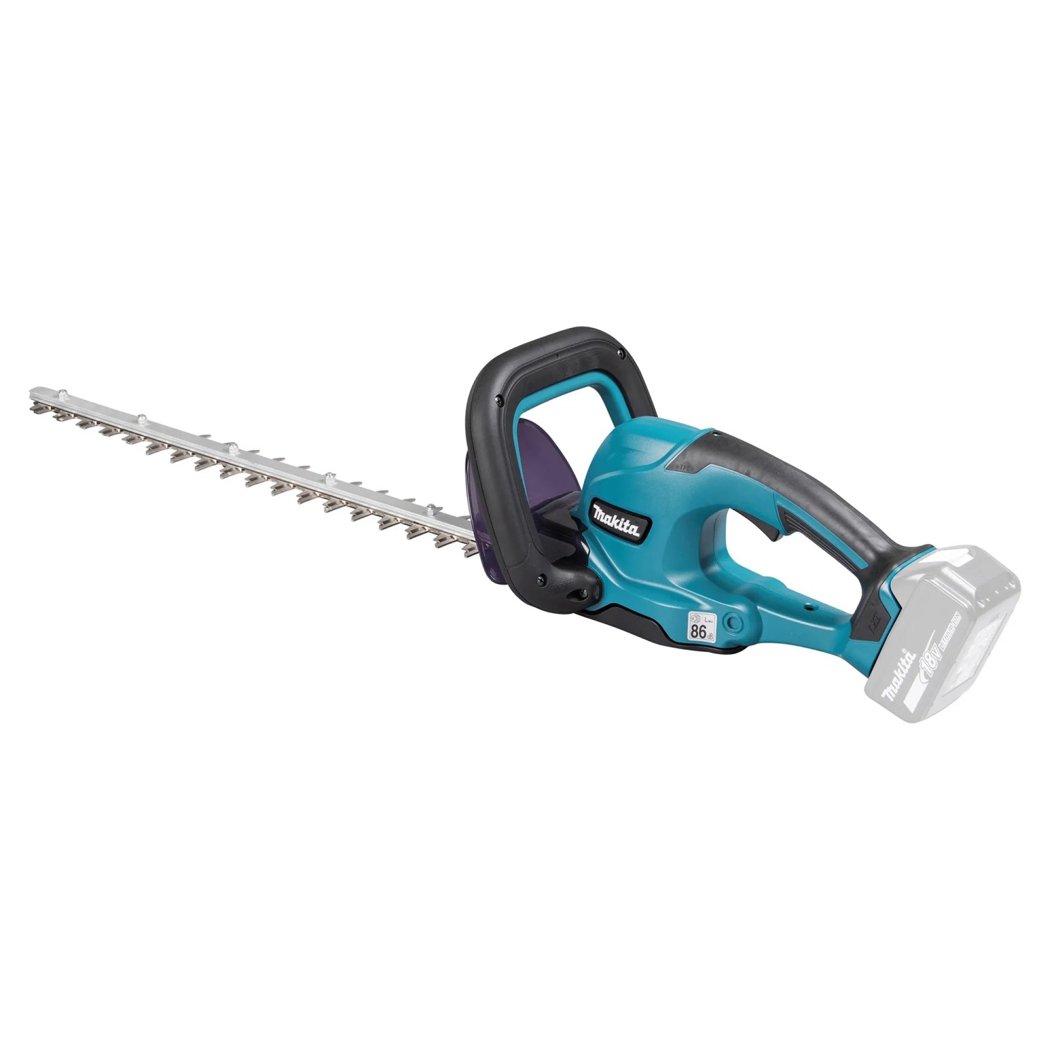 Makita Akku-Heckenschere, blau-schwarz, mit Schneidwerkzeug. Ideal für den Gartenschnitt.
